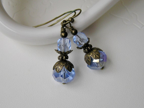 Victorian Blue Earrings with Czech Light Sapphire Beads, Blue AB ...