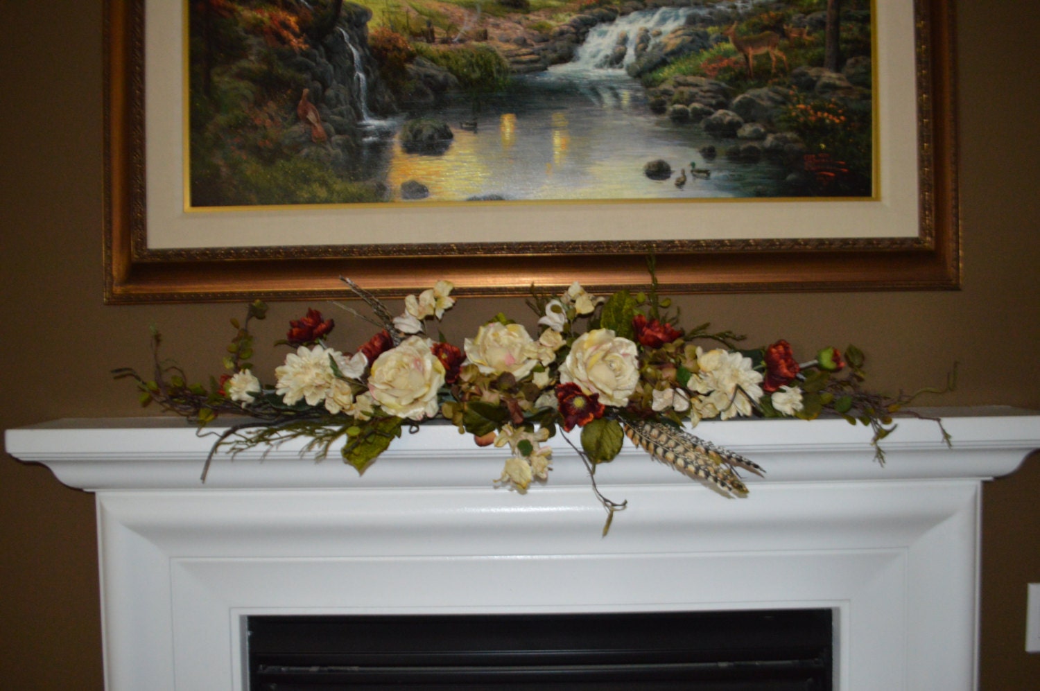 Mantle Swag Floral Swag Cream Swag Fireplace by TheBloomingWreath