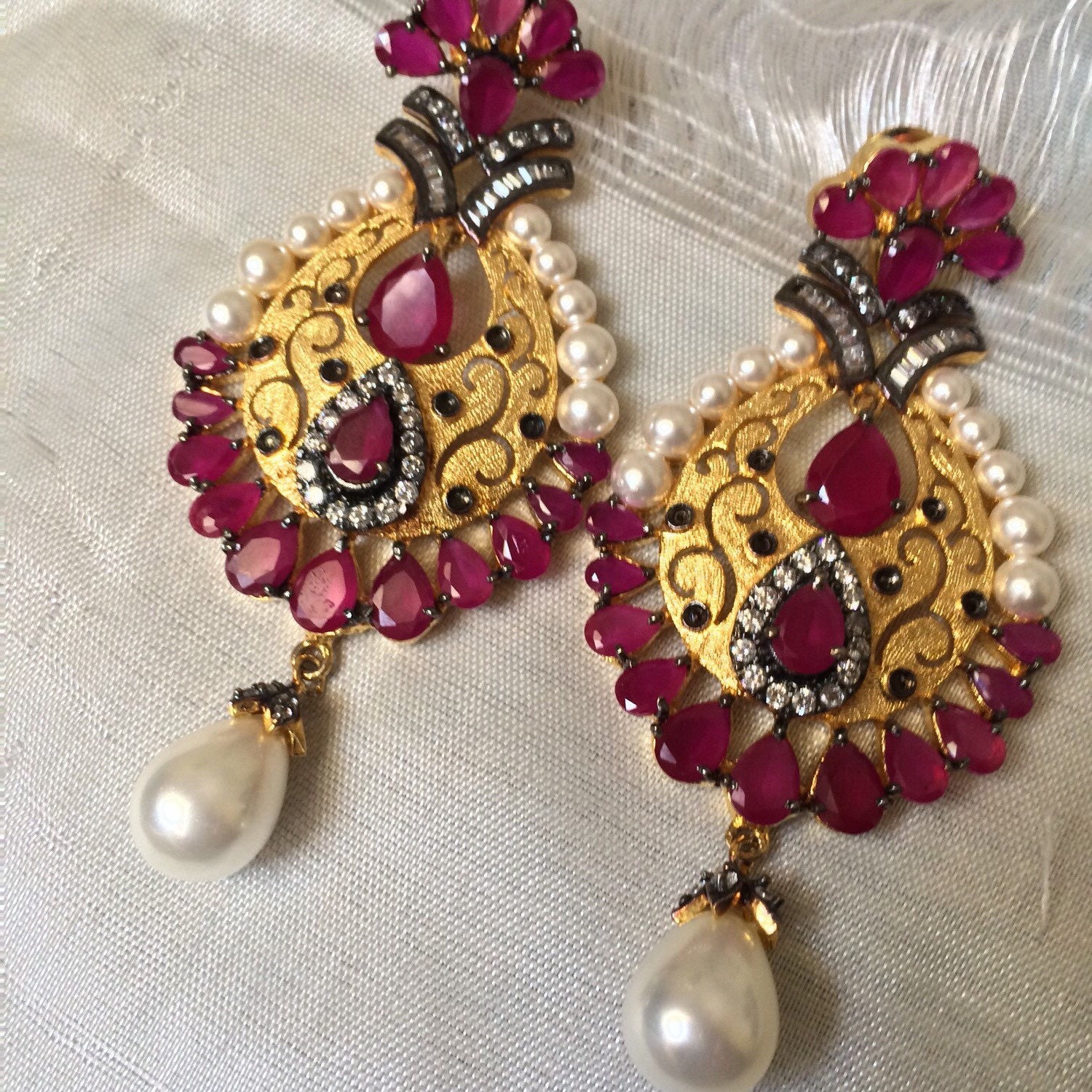 Ruby Earrings Hyderabadi Indian Wedding Jewelry Statement