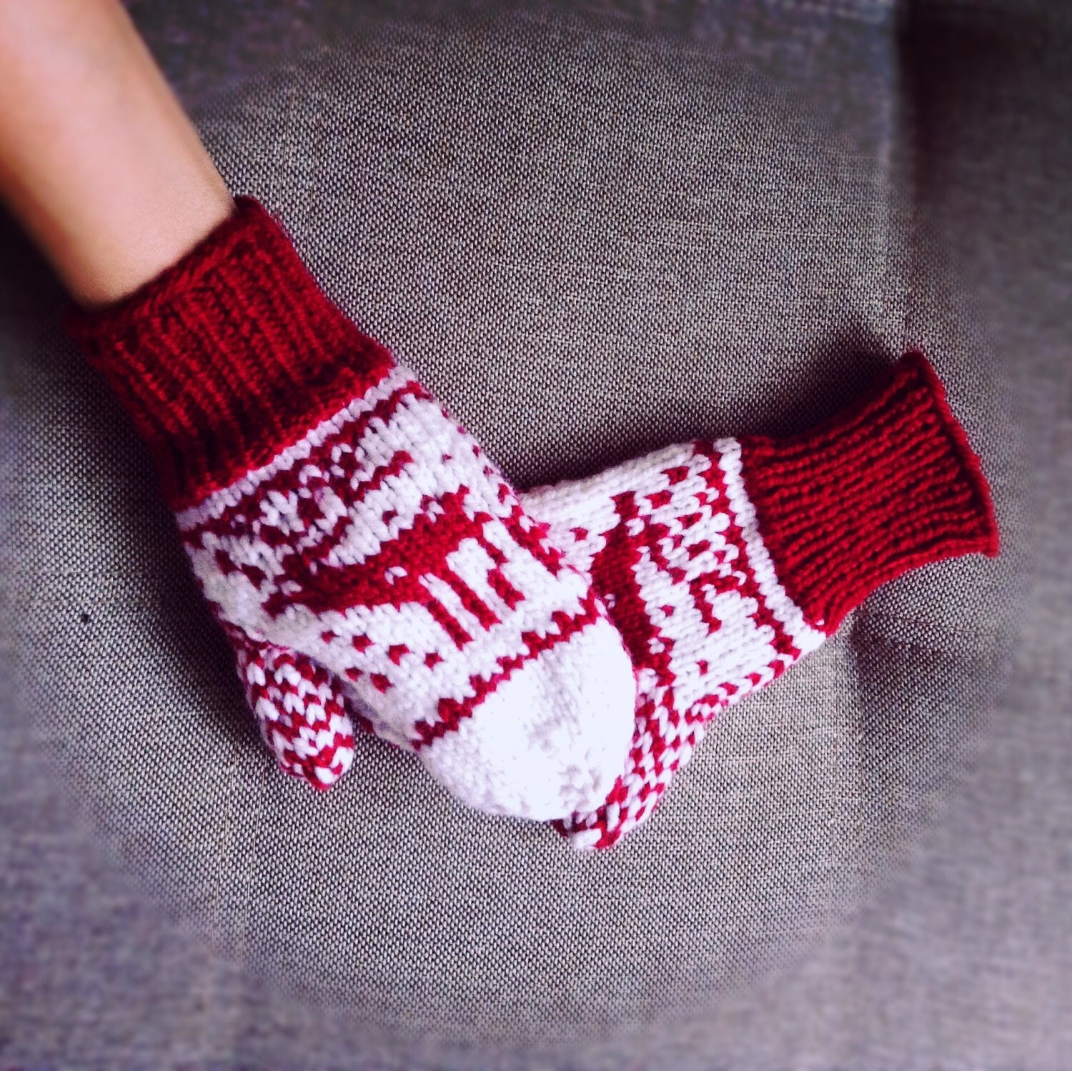 Hand knitted wool mittens Deer Winter Mittens by MagicFibre