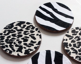 Leopard Spots and Zebra Stripes Cork Coasters - Hand Decorated