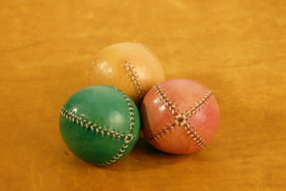 Set of three leather juggling balls by EmCouros on Etsy