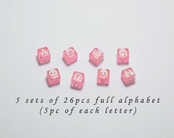 5 Sets of 26pcs Full Alphabet, Total 130pcs of A-Z Plastic Letter Beads in Pink, 6mm, Words, Names, Initials #SD-S7732