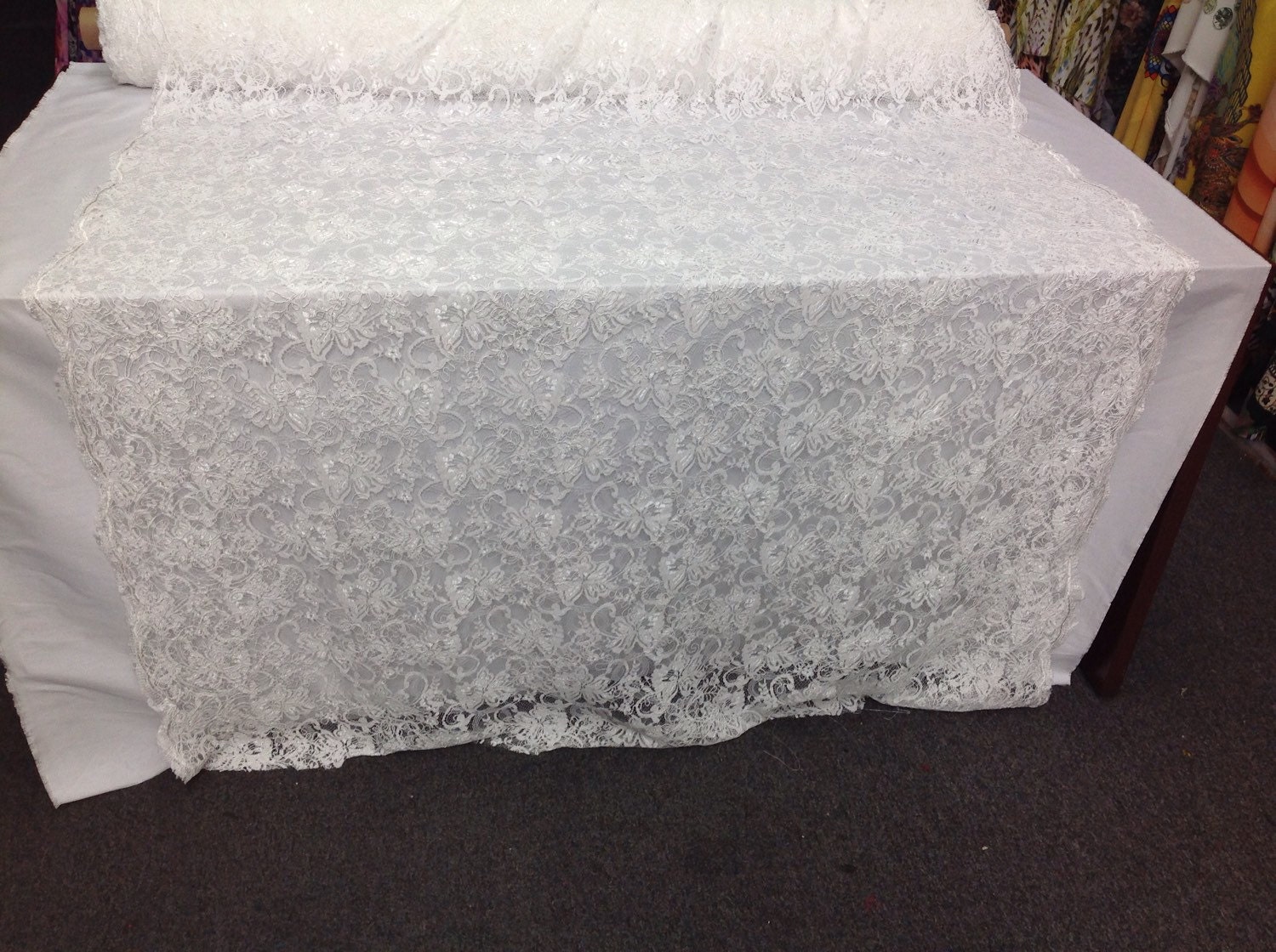 French design flower fabric mesh fabric white. Sold by the