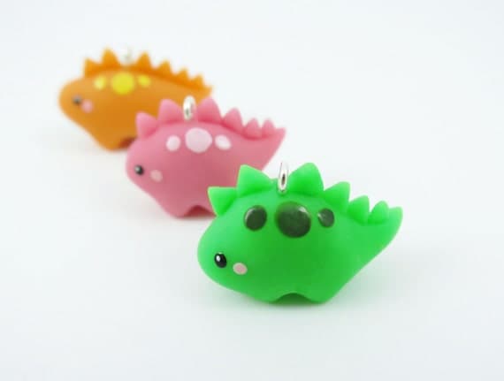 Items similar to Polymer Clay Baby stegosaurus Dinosaur necklace, cute ...