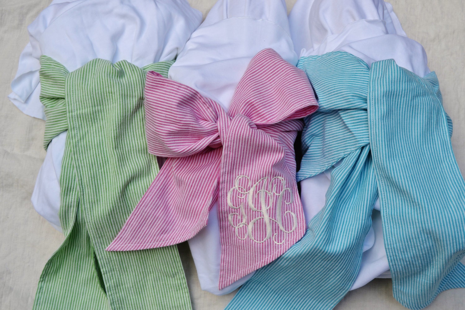 Monogrammed Seersucker Bow Swaddle Wrap