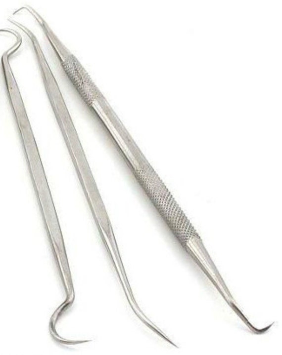 3pc assorted stainless steel dental picks double end