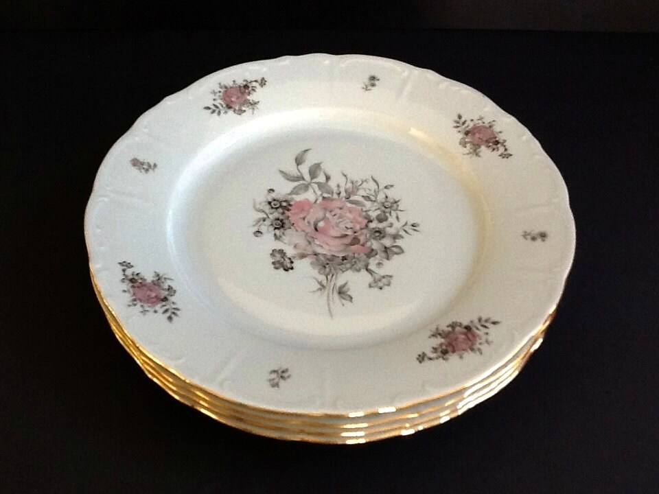 Floral Dinner Plates Set of 4 Fine Bohemian China