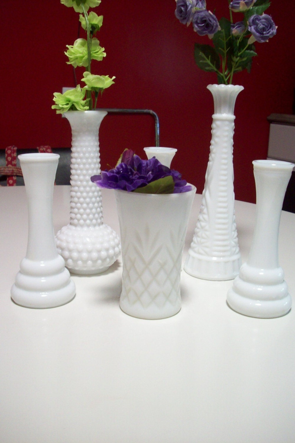 White milk glass vases/ Wedding centerpiece vases/ Hoosier