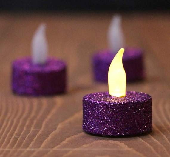 Items similar to LED tea lights, Purple glitter, Halloween battery