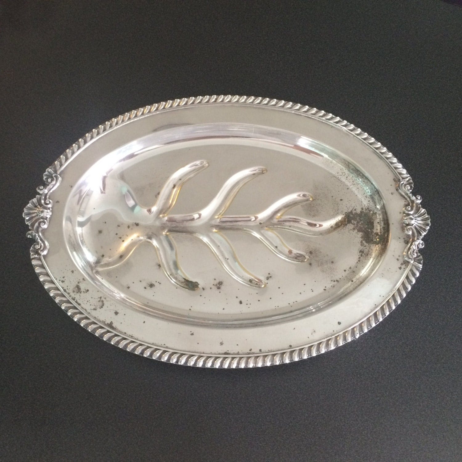 Vintage Silverplate “Tree of Life” Oval FourToed Footed Meat Serving