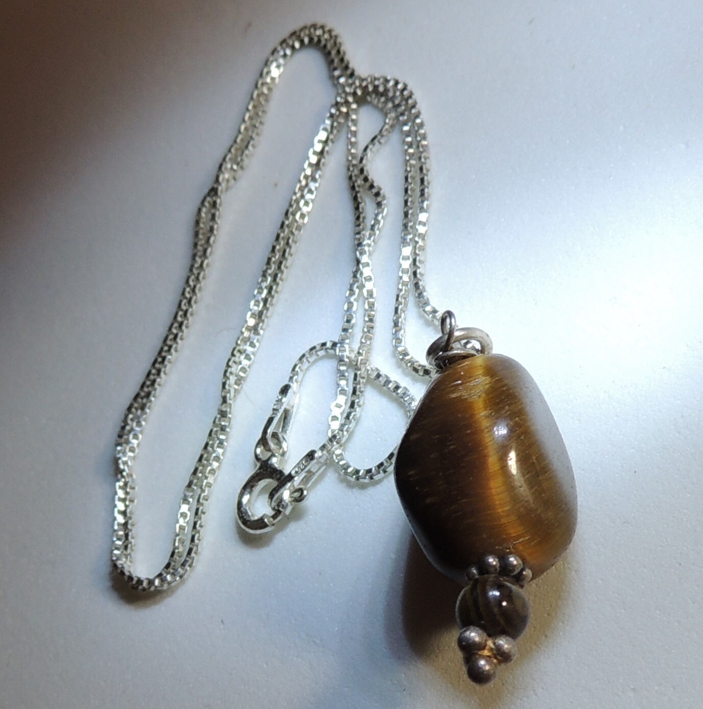 Sterling Silver Cat Eye Pendant Necklace by EstateHeirlooms