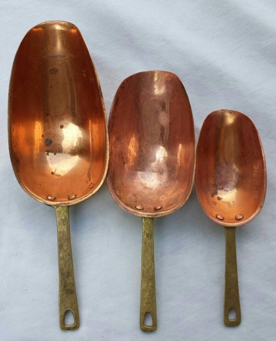 Vintage Copper and Brass Handled Scoops Set of 3