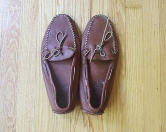 Vtg Mens brown moccasins, size 14 men shoes, Minnetonka moccasins, leather shoes free shipping