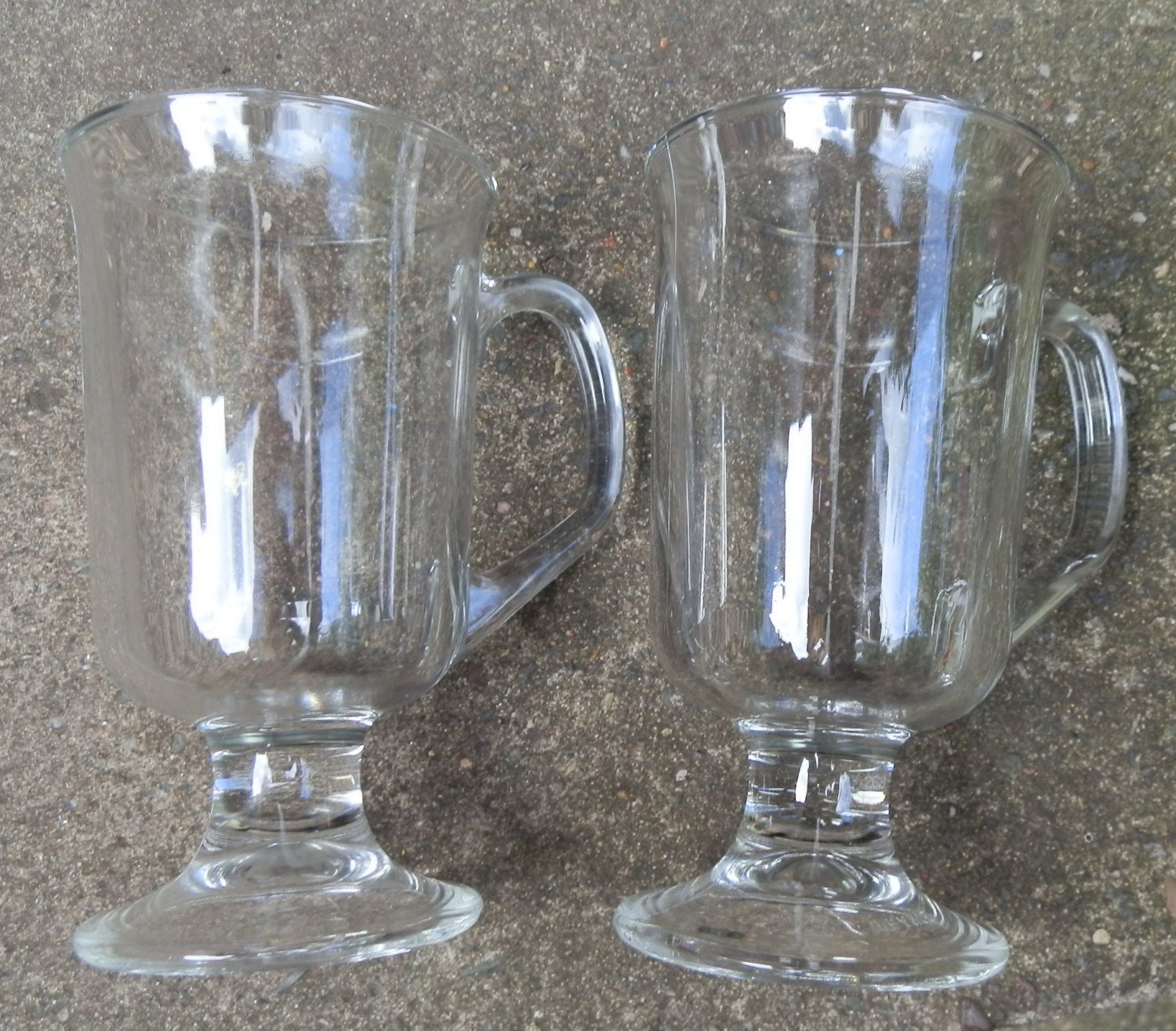 Pair of Vintage ARC Small Irish Coffee Mugs / Glass Stemmed Mug / Custard Cups Made in France