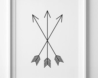Black and white art, nursery print, arrow print, wall art print, black tribal print, printable wall art, arrow nursery art, tribal poster