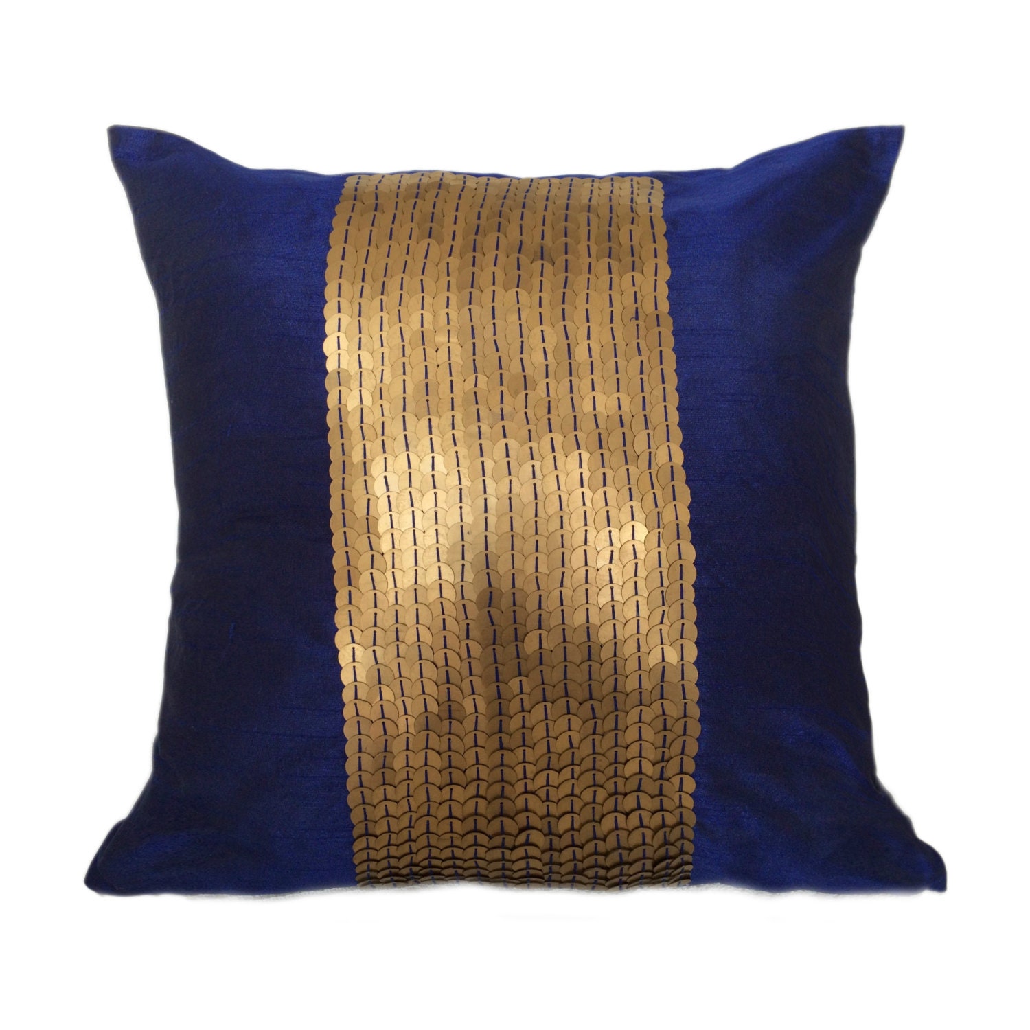 Indigo Blue Decorative Pillow Cover Gold Sequin Embroidery