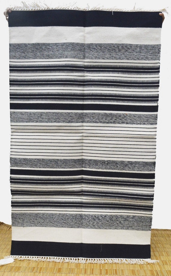 Black Area rug 4x6 ft Large Floor Rugs by BombayFabricStore