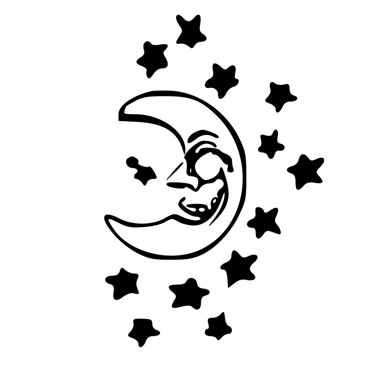 Half Moon Smiling Surrounded By Stars Die-Cut Decal Car Window