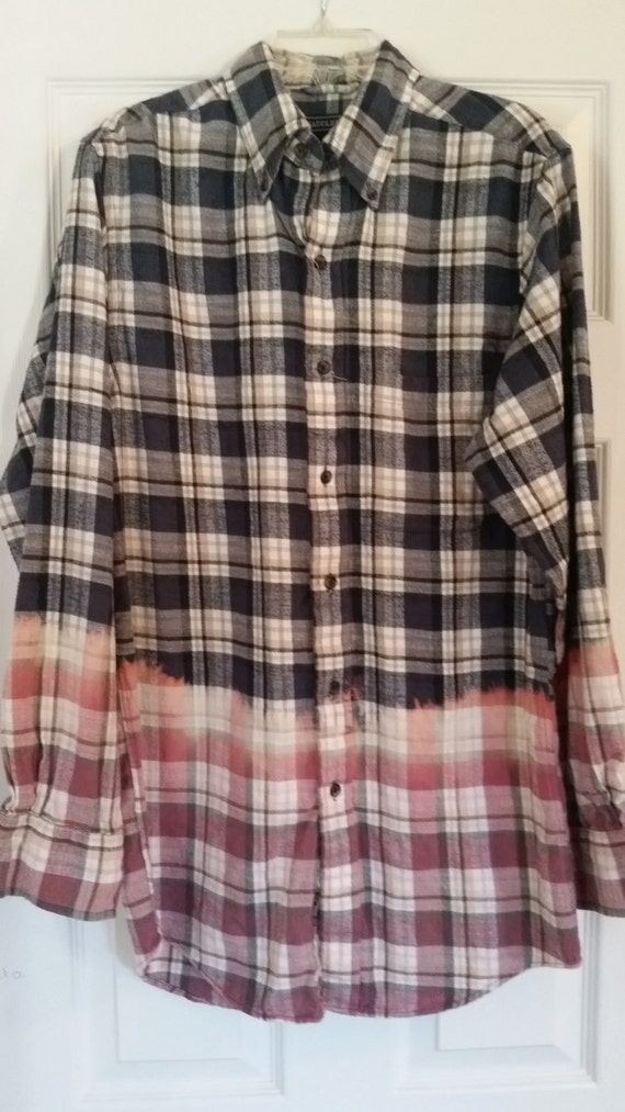 Upcycled Flannel Shirt Bleach Dyed Ombre Mens Size S