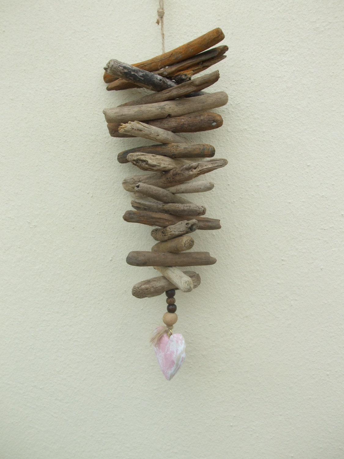 Driftwood Hanging Mobile With Heart 17 Garden Or Indoor