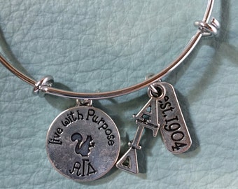 Alpha Gamma Delta Charm Bracelet,silver bangle with Lavalier, motto, established 1904, Lil Sis, pledge or senior gift,Sorority Alpha Gam AGD