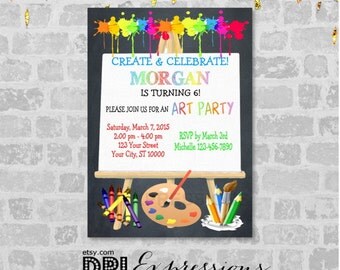 Art Party Invitation, Art Birthday Party Invitation, Create And Celebrate Art Painting Party Invitation, Digital or Printed