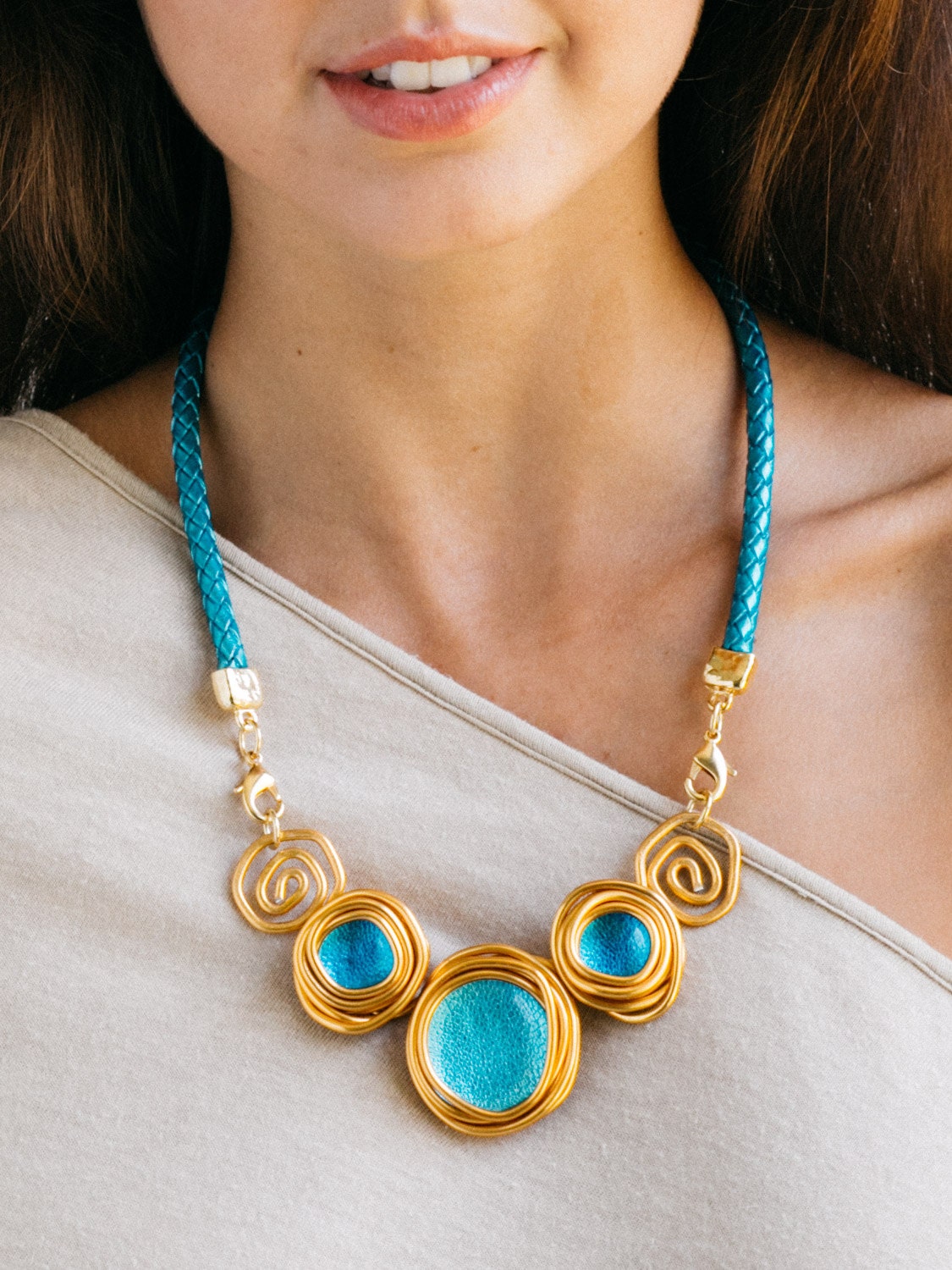 Turquoise necklace Gold necklace Turquoise stones necklace