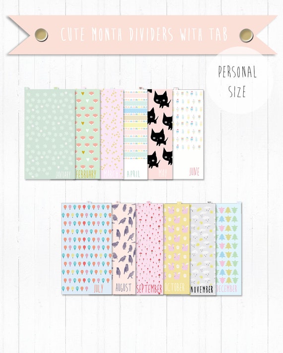 Printable Cute Month Dividers with Tab Kikky k by KristineCheryl