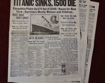 Vintage Reprint of 1912 "TITANIC SINKS" Boston Daily Globe Newspaper Morning & Evening Edition Headline 12 pages