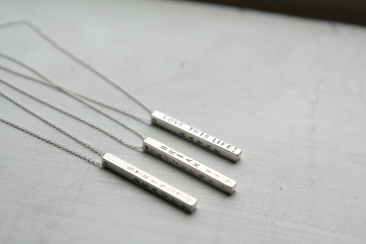Personalized 3D Sterling Silver Bar Necklace Dainty Vertical