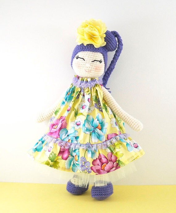 Amigurumi crochet doll Gorgeous girl doll with yellow floral