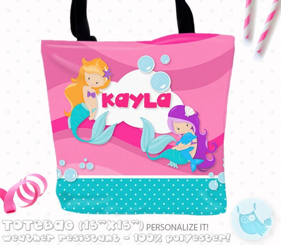 SALE Mermaid Personalized Tote Bags, custom Tote bag, kids tote ...