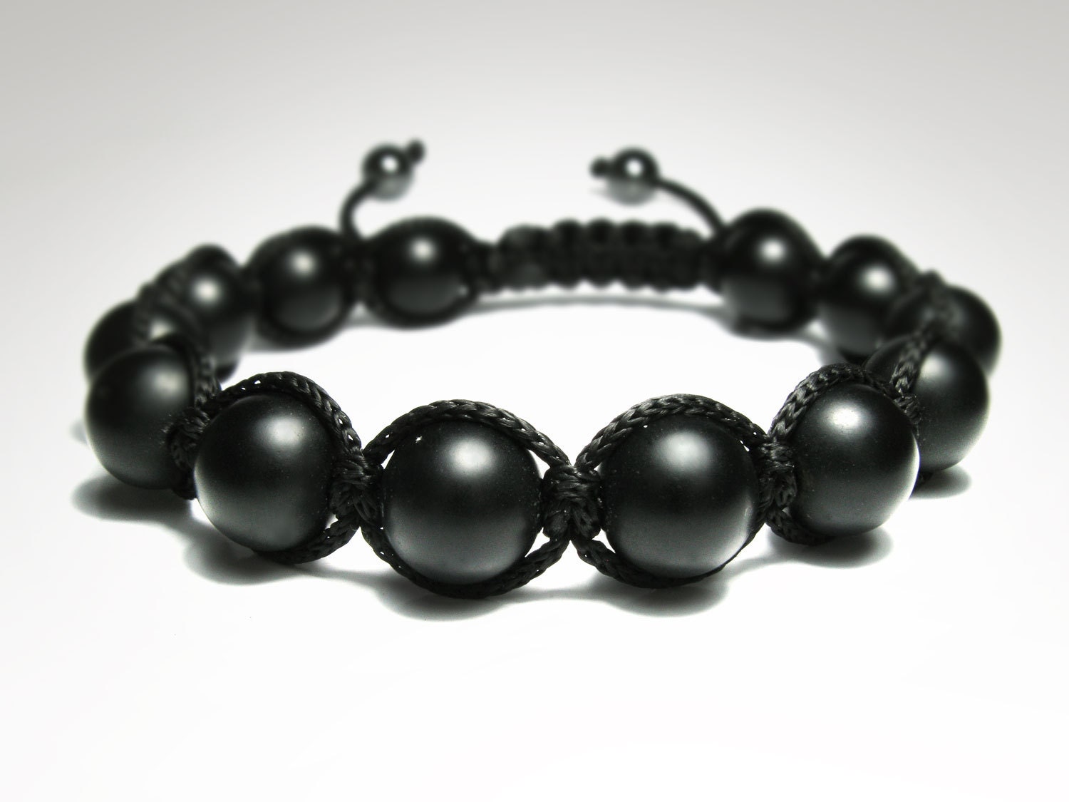 Mens Matte Black Onyx Mens Beaded Bracelet Natural 6296