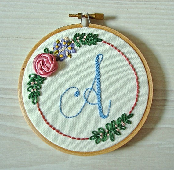 Custom Embroidered Monogram with Flowers. Personalized