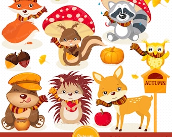 Fall animals clipart commercial use, fall clipart season, forest animals, digital clip art, woodland animals clip art - CA220