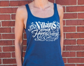 Villains Don't Get Happy Endings (Once Upon a Time) women's relaxed tank top in Dark Grey Heather or Navy