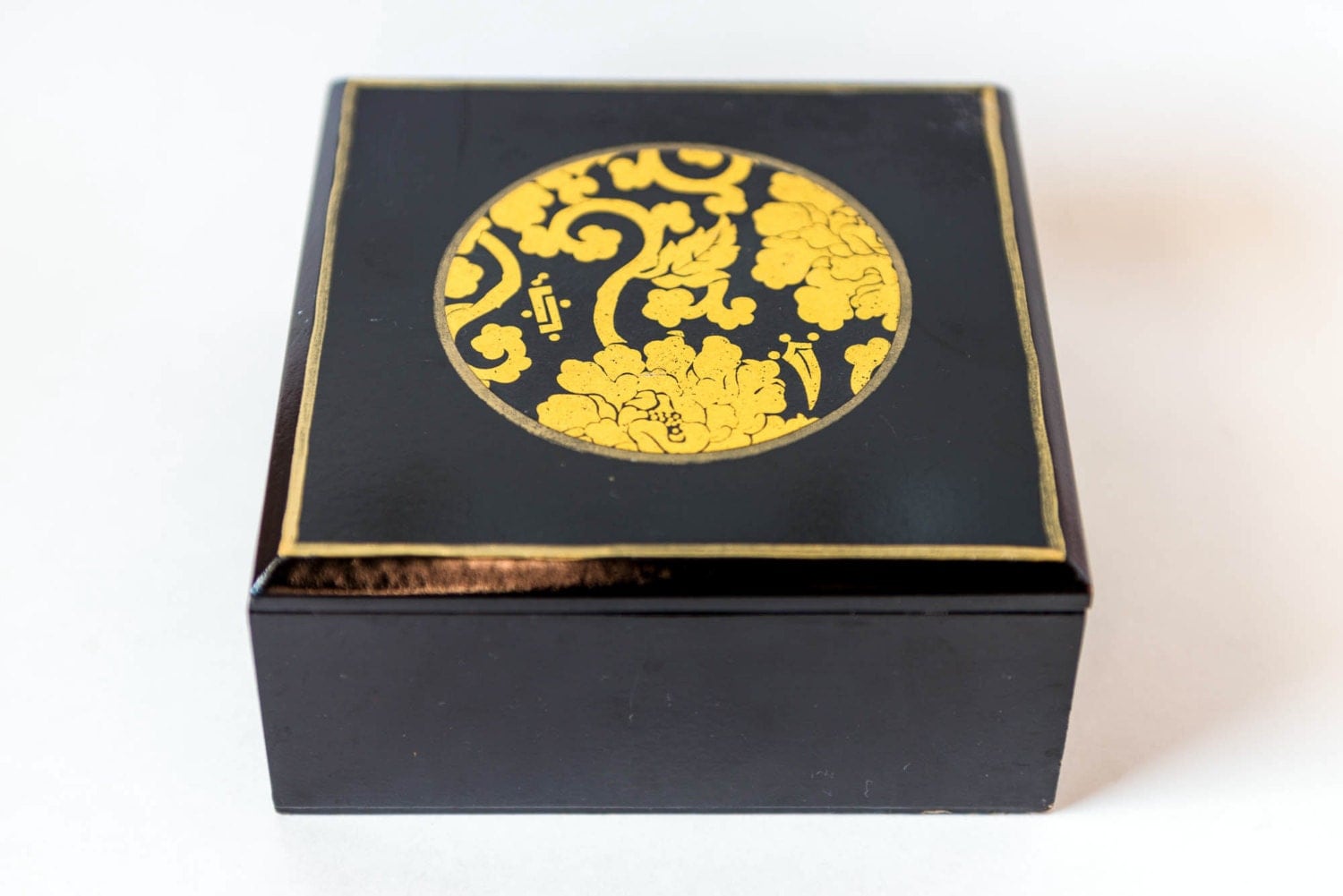 Vintage Wood Storage Box – Black and Gold Design Sectional Trinket Box ...