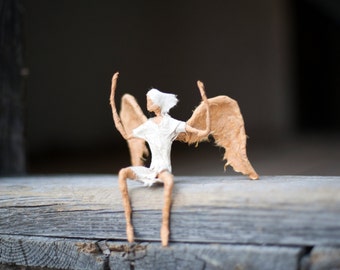 Paper Mache Doll, Wire Sculpture, Miniature Wire Doll, Angel Doll, Girlfriend Gift, Paper Mache Angel Figurine, Angel Miniature, Small Doll