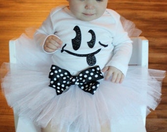 Ghost Tutu Costume Set // Halloween Ghost Costume // Toddler Ghost Tutu // White Tutu // Black and White Tutu