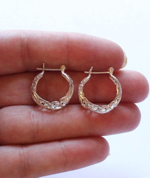 Vintage Sterling Silver Filigree Hoop Earrings by paststore