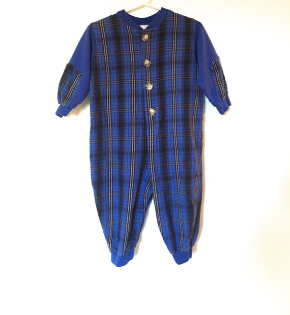 Vintage Toddler Clothes 1980's Baby Boy Blue Flannel