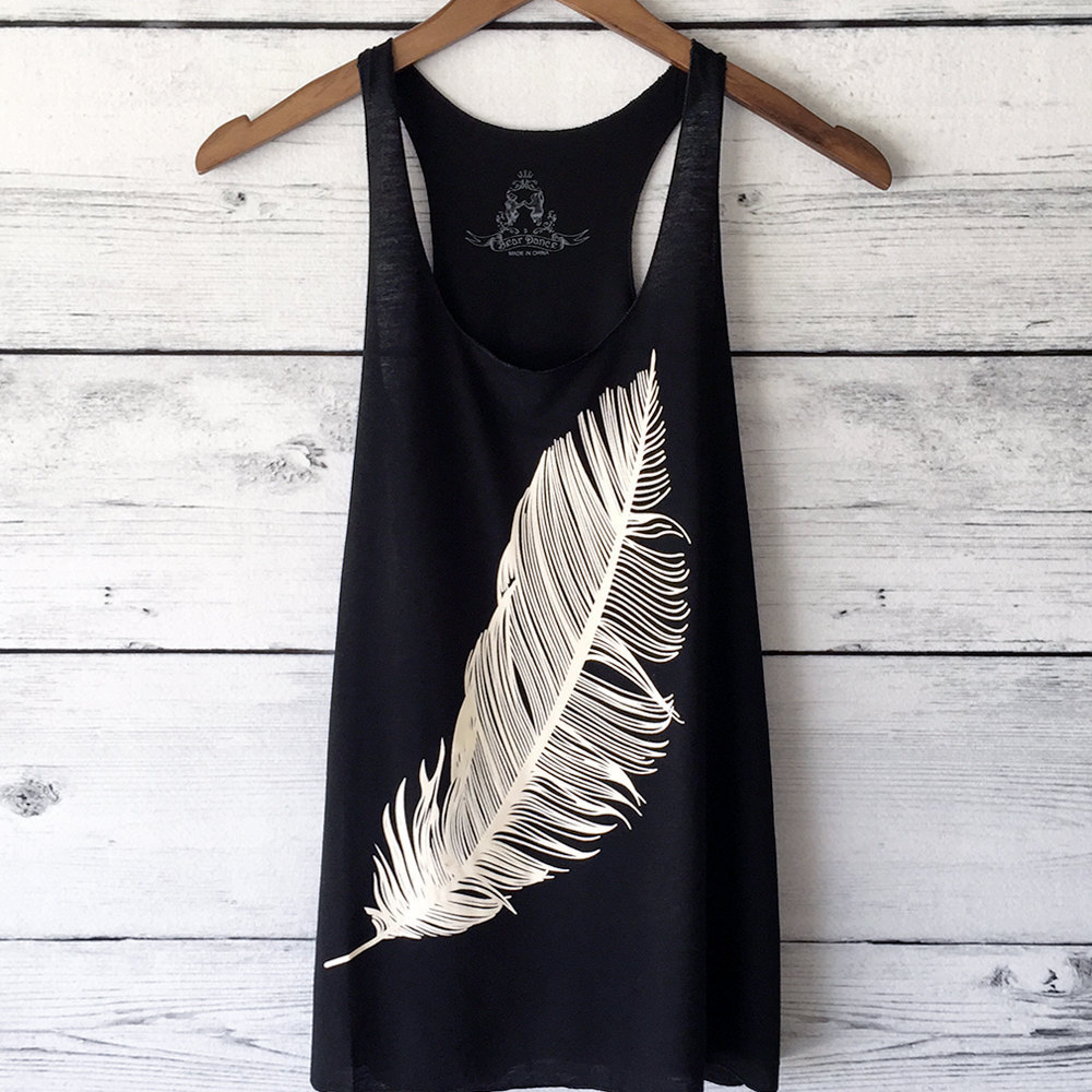Feather Tank Top Graphic Shirt in Black Women's Top