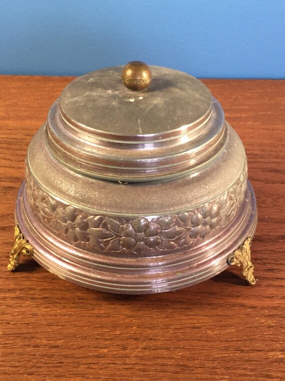 Antique Music Box 1940s Musical Powder Puff Holder