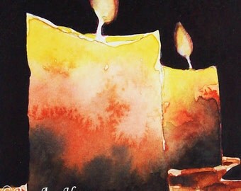 Original Watercolor Painting of Candles Still Life ACEO