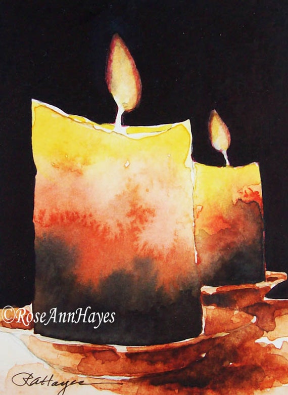 Original Watercolor Painting of Candles  Still Life ACEO