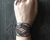 Bronze Cuff bracelet - 'Menes' Pharaoh cuff - Geometric Jewelry - Blackened- handmade in Austin, Tx