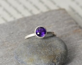 7mm Amethyst Ring in Sterling Silver, Amethyst Solitaire Ring, February Birthstone Ring