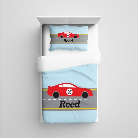 Personalized Race Car Bedding, Custom Bedding, Kids' Car Comforter