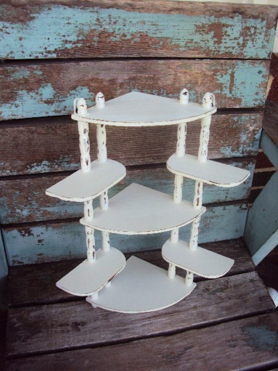 Vintage Shabby Chic Wood Corner Shelf Wall Spindles